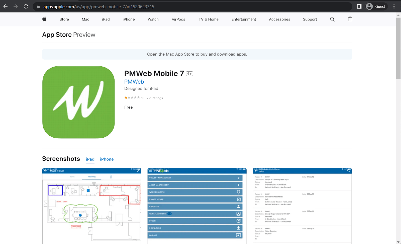 pmweb mobile 7 app store page
