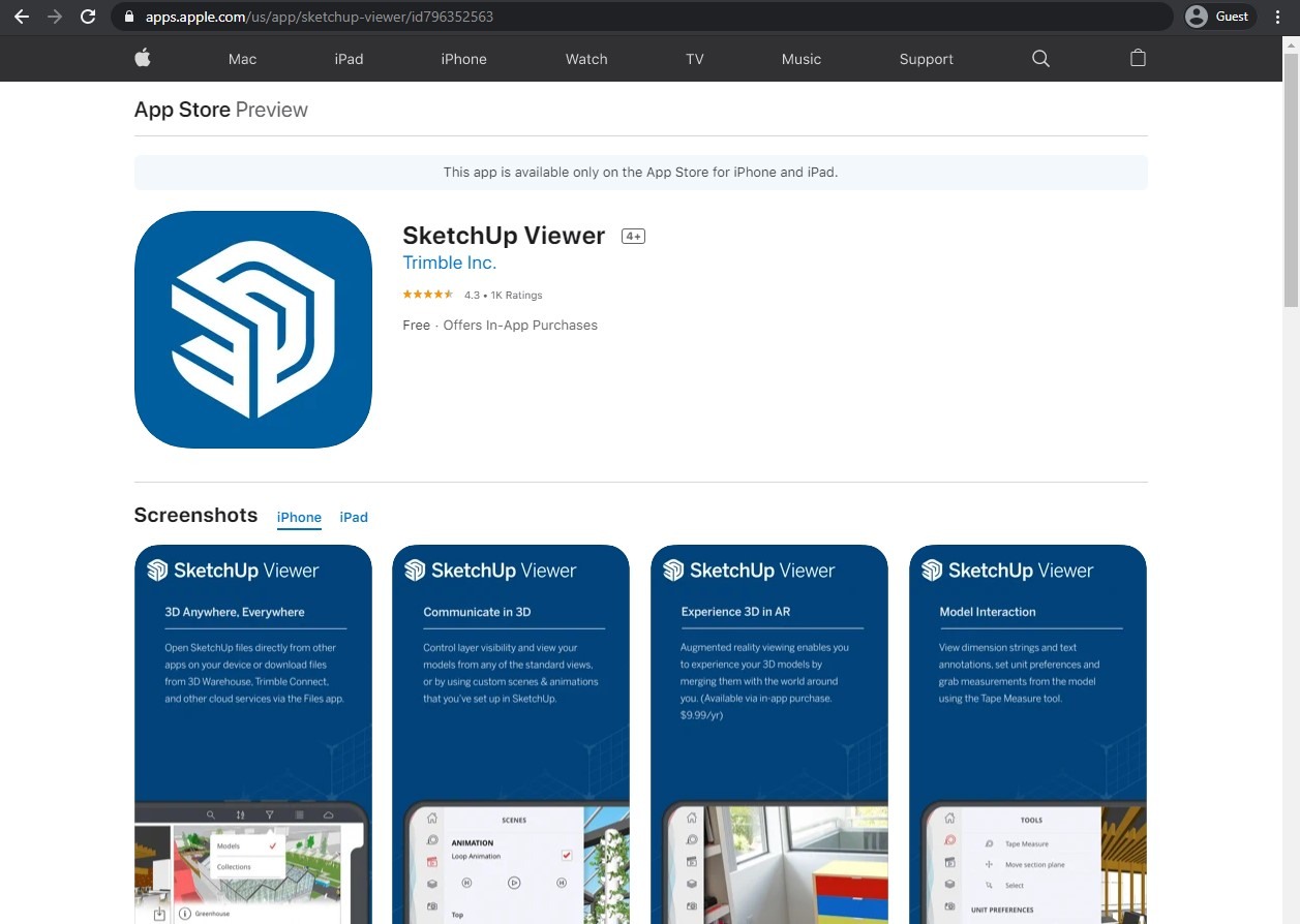 the appstore page of SketchUp Viewer