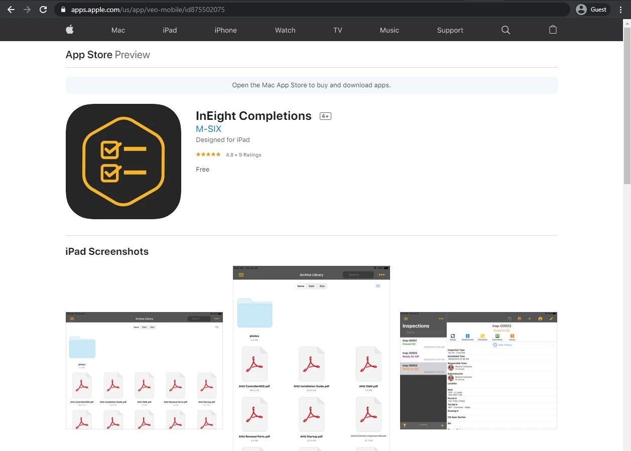 the appstore page of InEight Completions