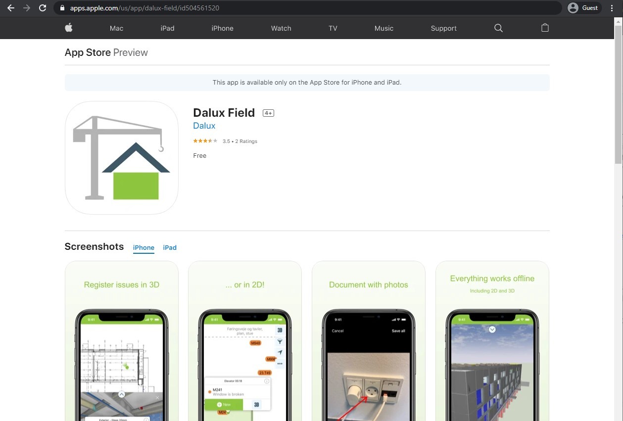 the AppStore page of Dalux Field