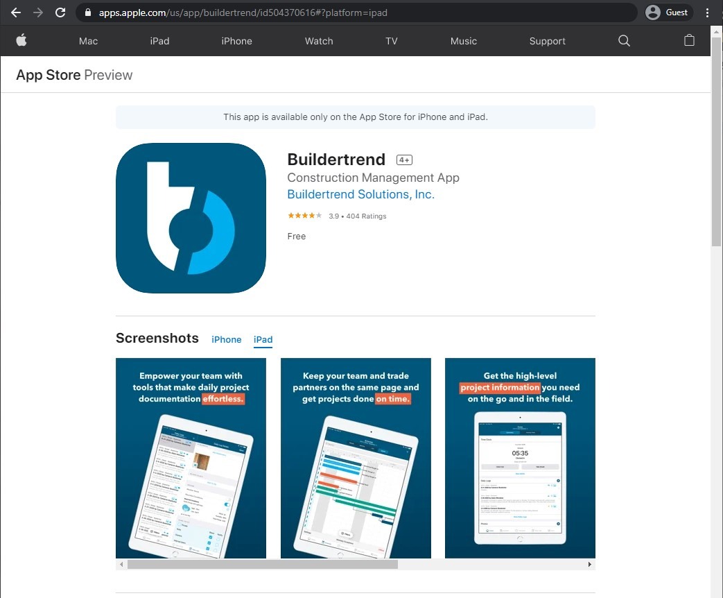 app store page of BuilderTREND