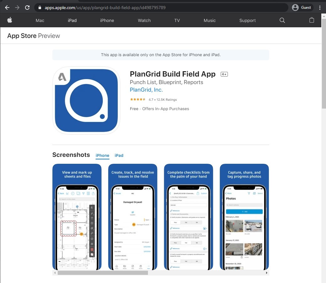 app store page of PlanGrid Build Field