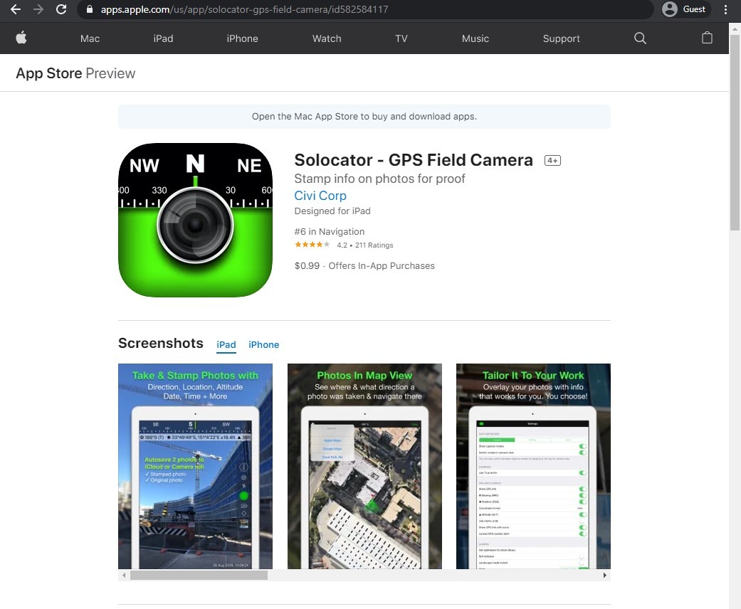 app store page of Solocator