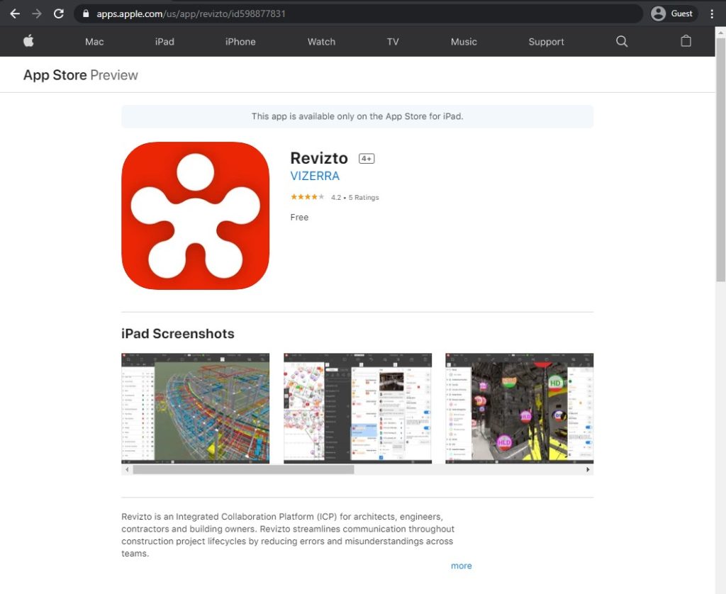 app store page of Revizto