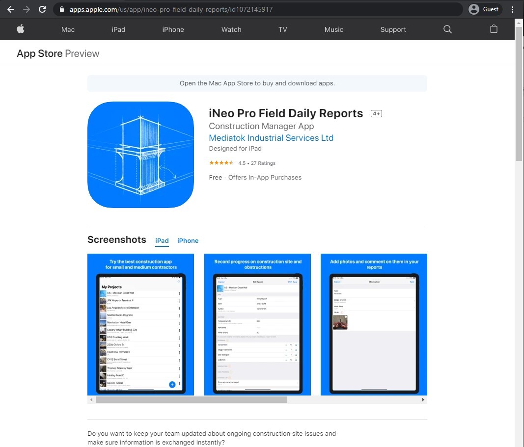 app store page of iNeo Pro Field Daily Reports