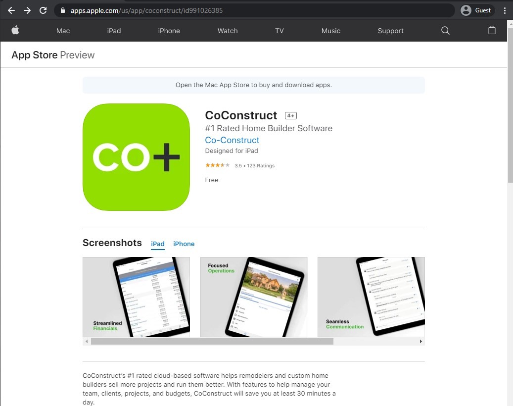 app store page of Co-construct