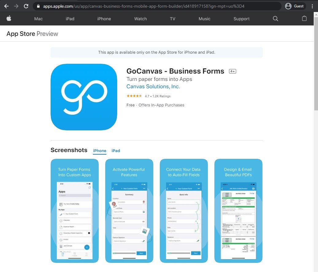 app store page of GoCanvas
