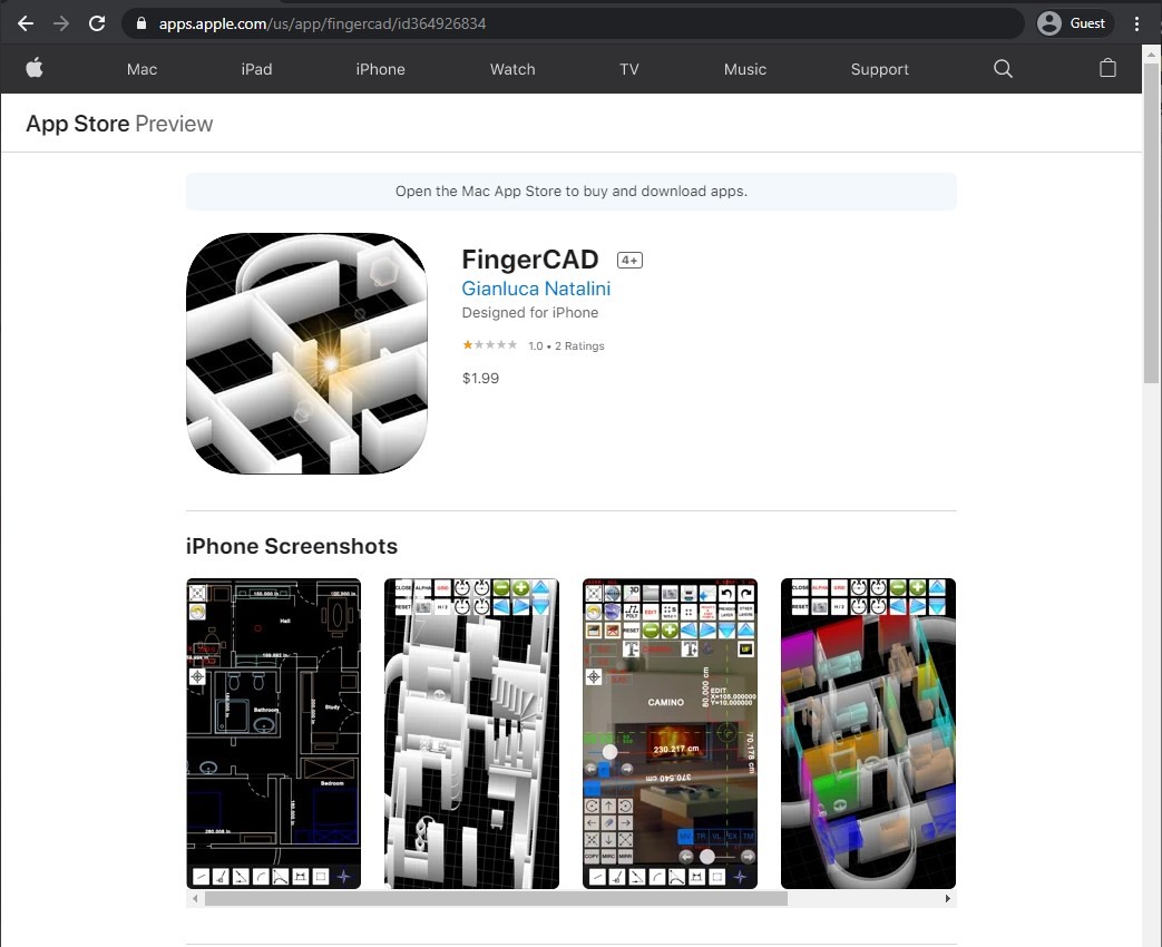 app store page of FingerCad