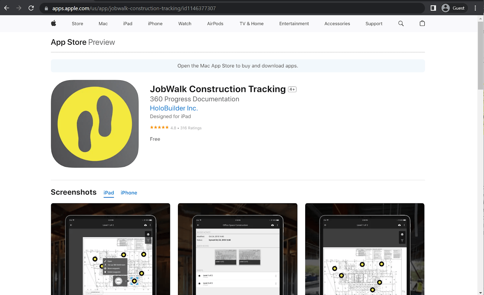 jobwalk construction tracking app store page