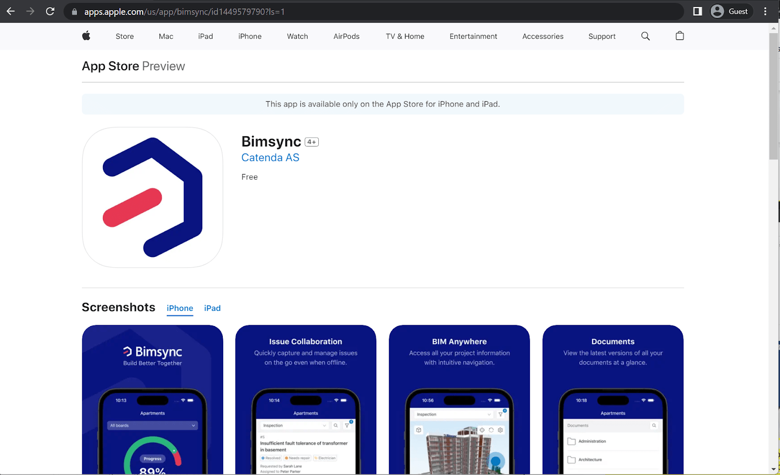 bimsync app store page