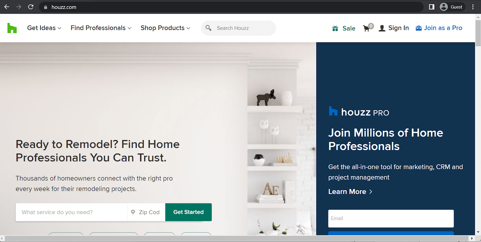 houzz landing page