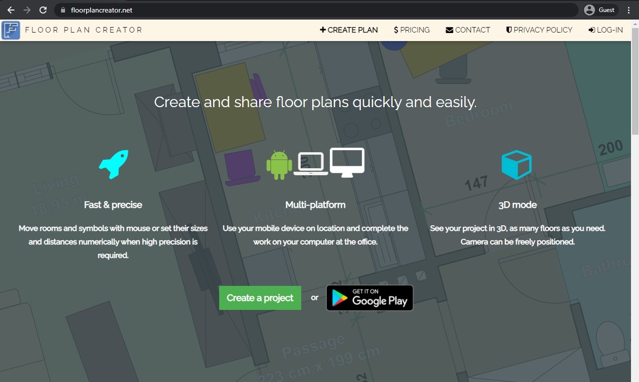 floor plan creator landing page