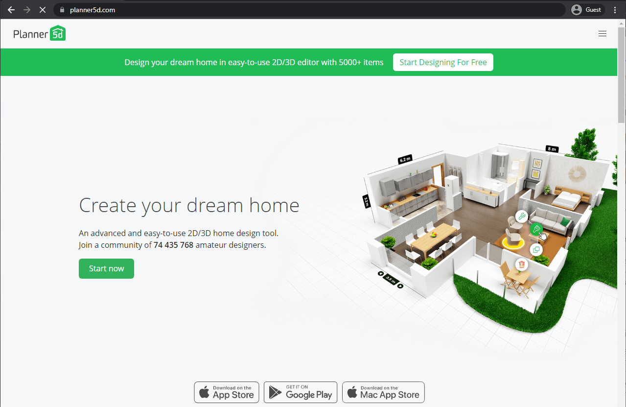 planner 5d landing page