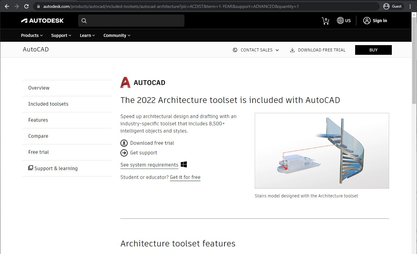 autocad architecture landing page