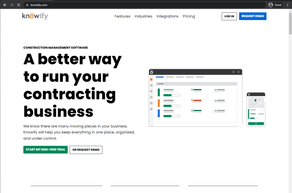 knowify landing page