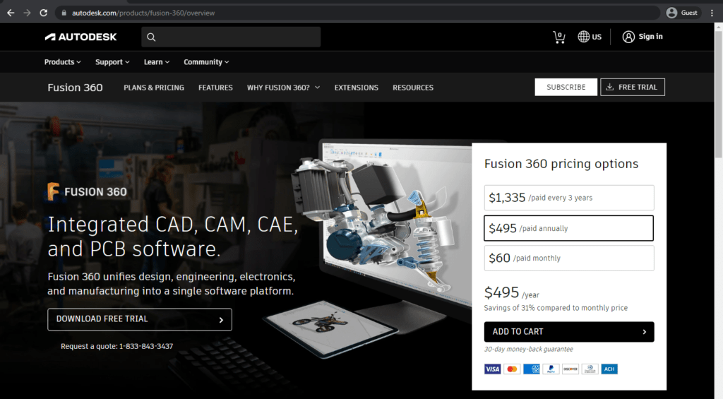 fusion 360 landing page