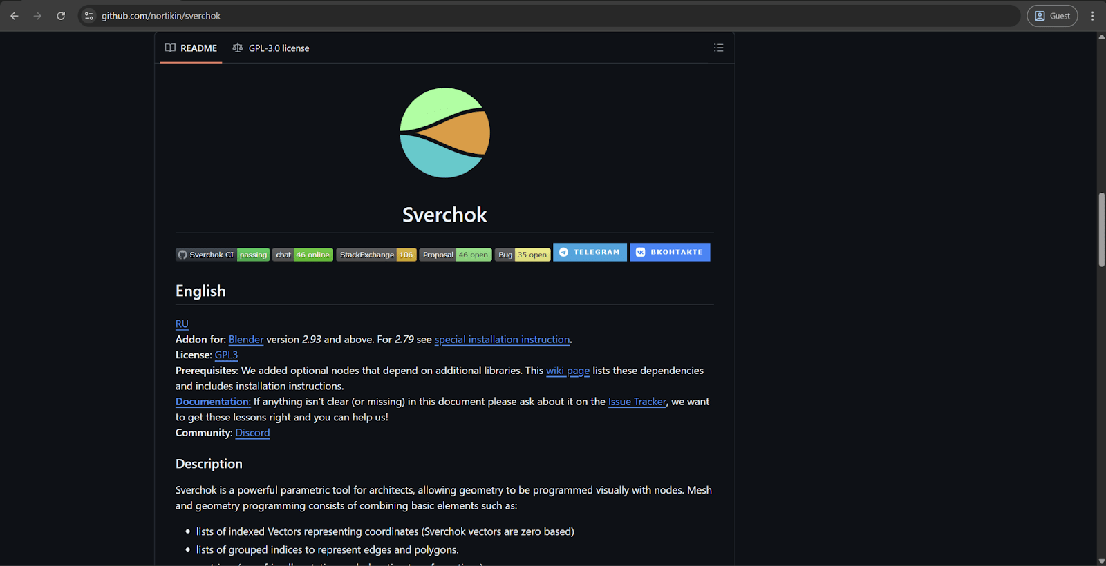 sverchok landing page