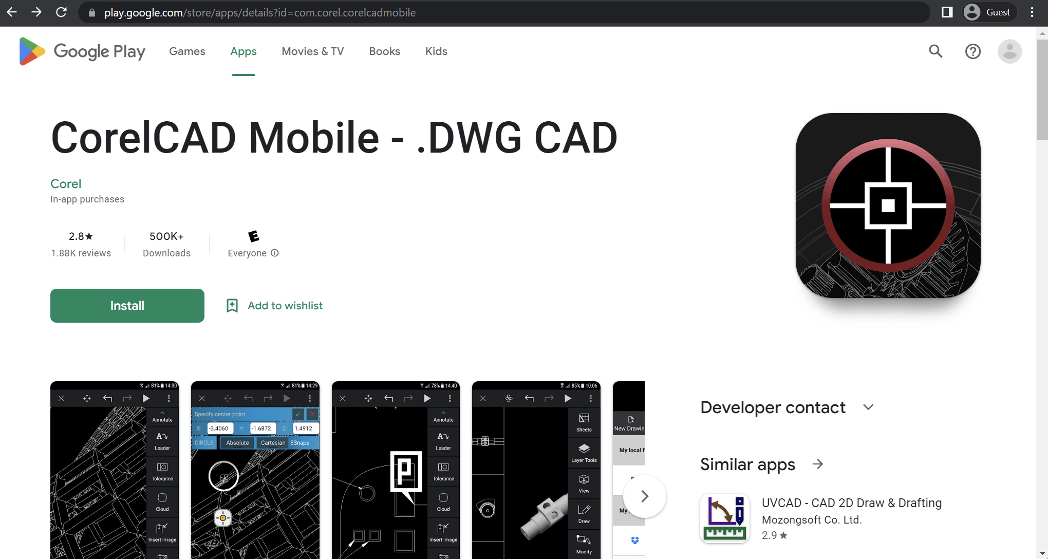 corelcad mobile android app landing page