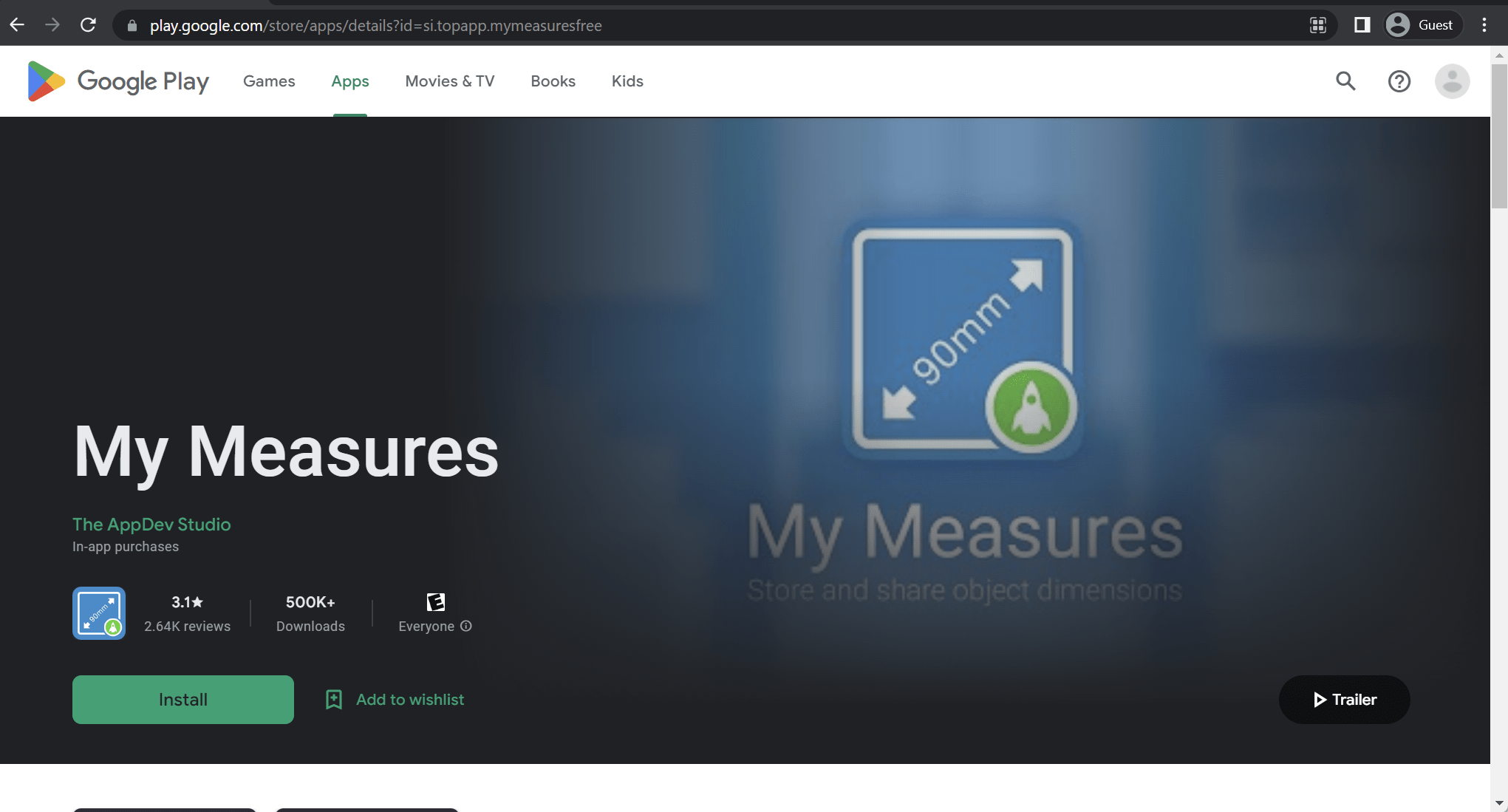 my measures android app landing page