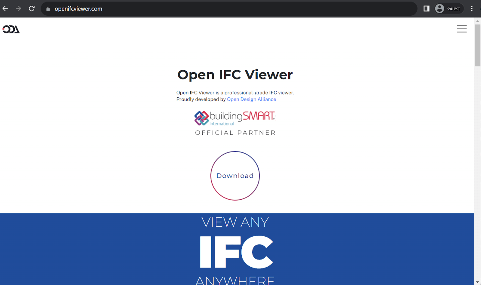 Ouvrez la page d'accueil du visualiseur IFC