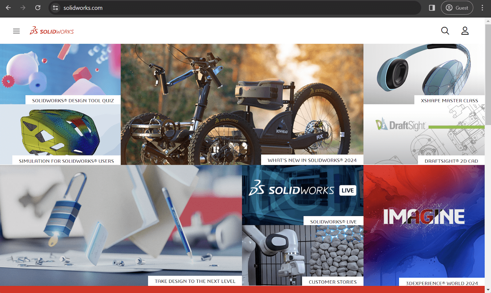 solidworks landing page